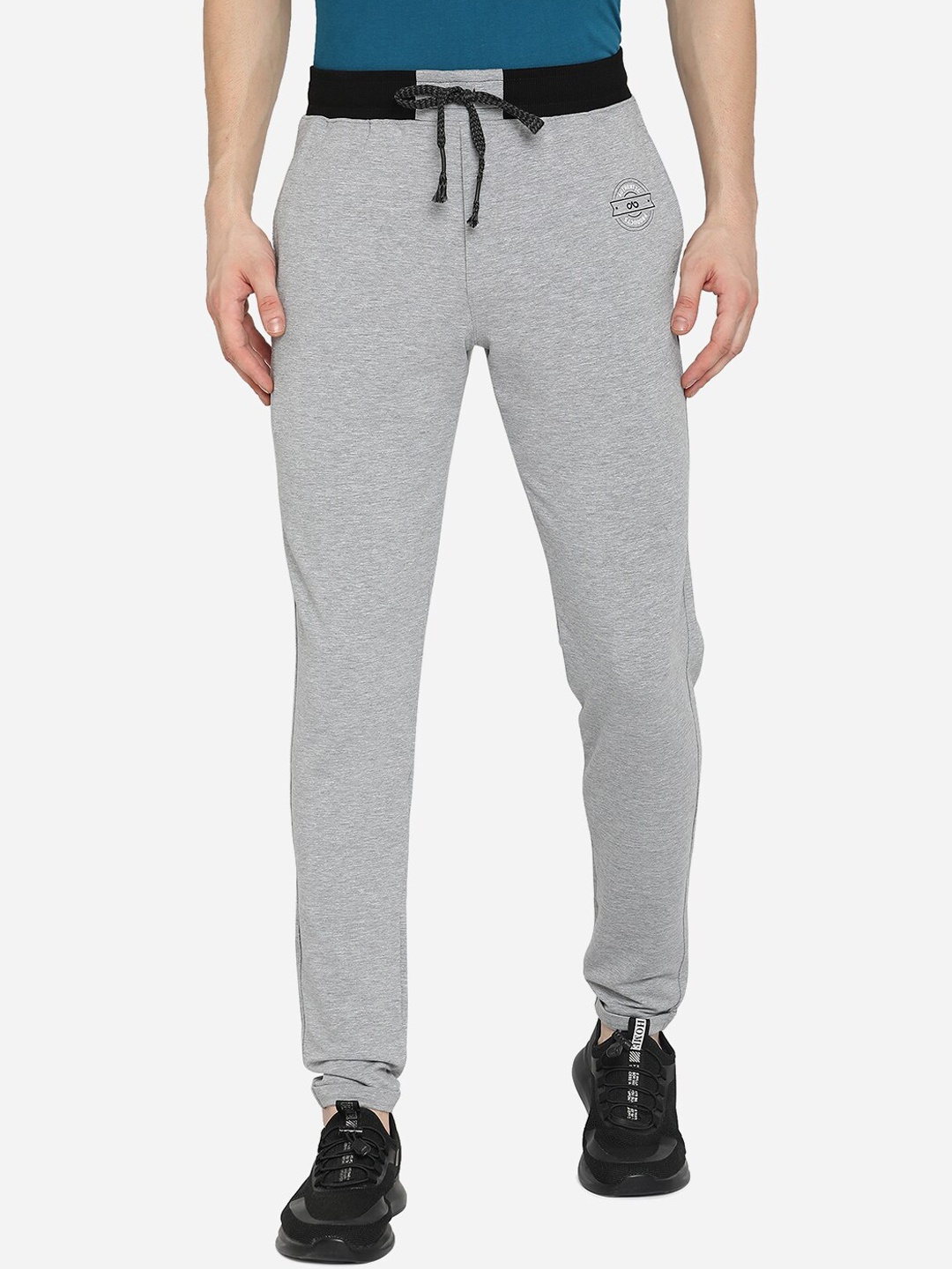 

JADE BLUE Men Grey Melange Solid Pure Cotton Track Pants