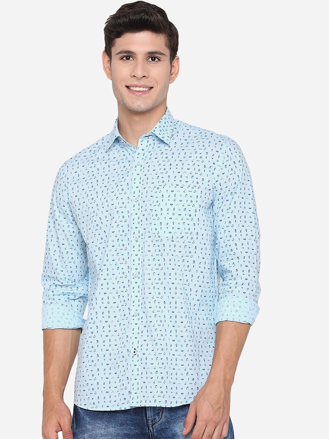 

JADE BLUE Slim Fit Pure Cotton Printed Casual Shirt