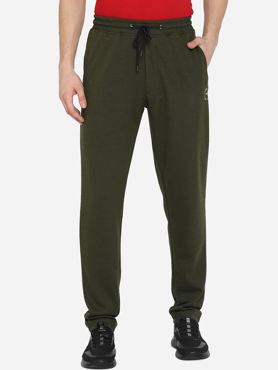

JADE BLUE Men Olive Green Solid Pure Cotton Track Pants