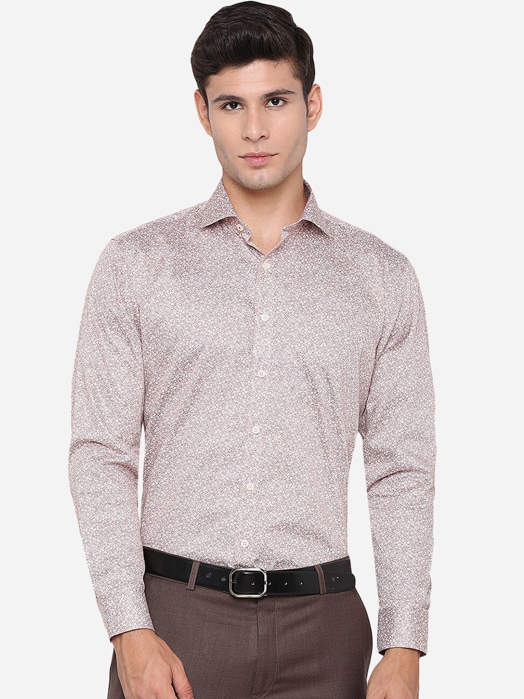 

JADE BLUE Men Brown Pure Cotton Printed Formal Shirt