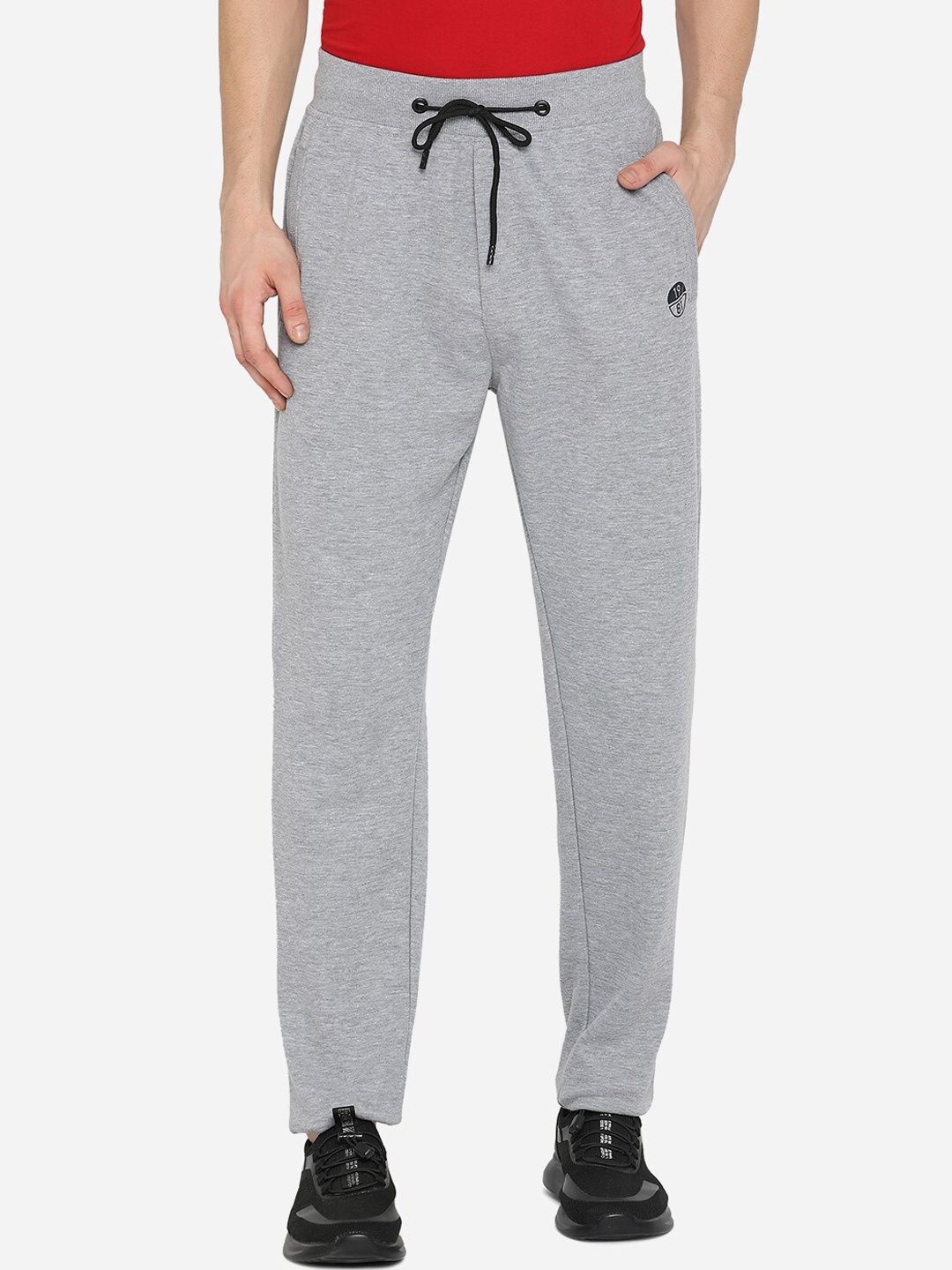 

JADE BLUE Men Grey Melange Solid Pure Cotton Relaxed Fit Track Pants