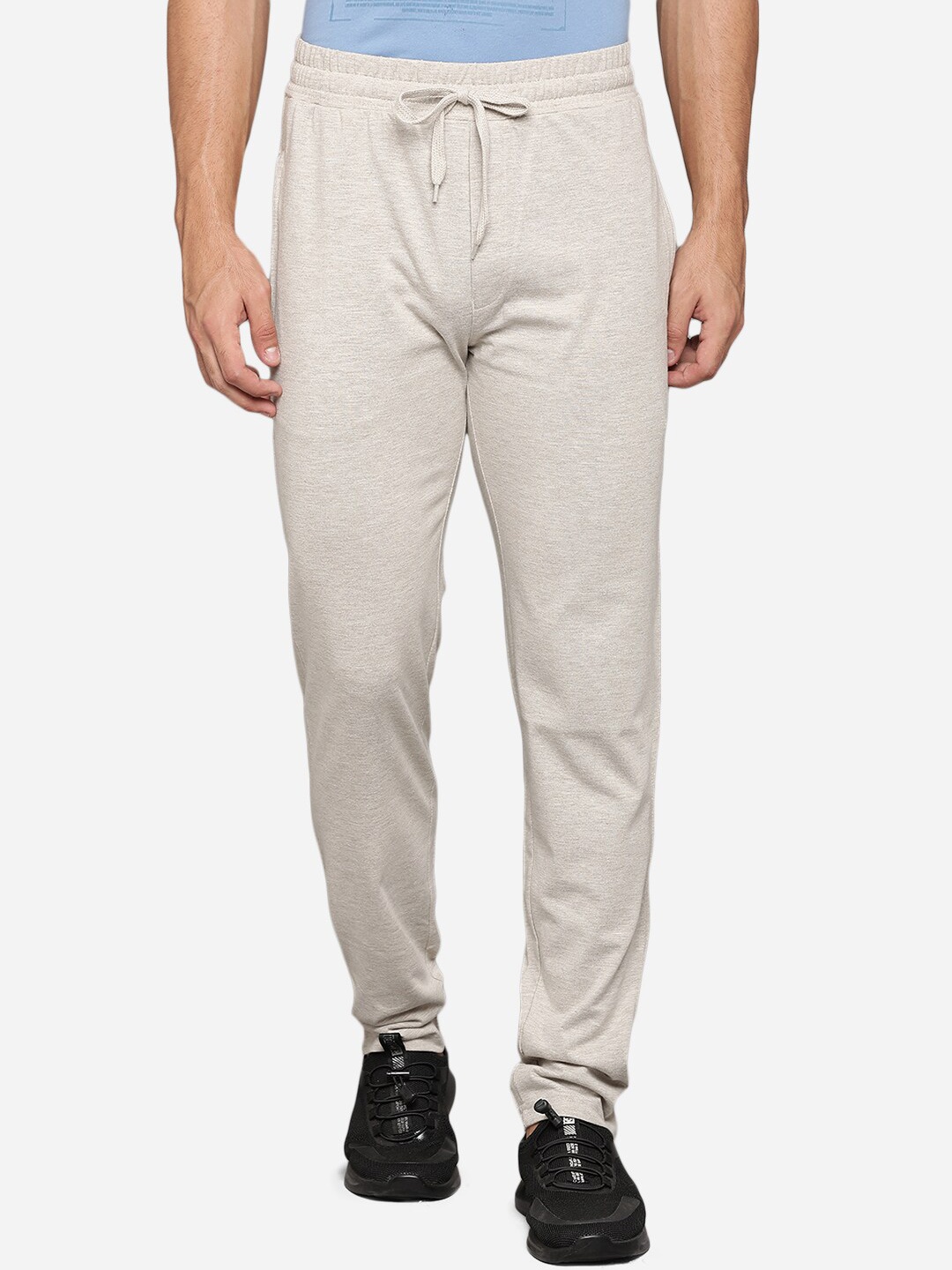 

JADE BLUE Men Grey Solid Pure Cotton Track Pants