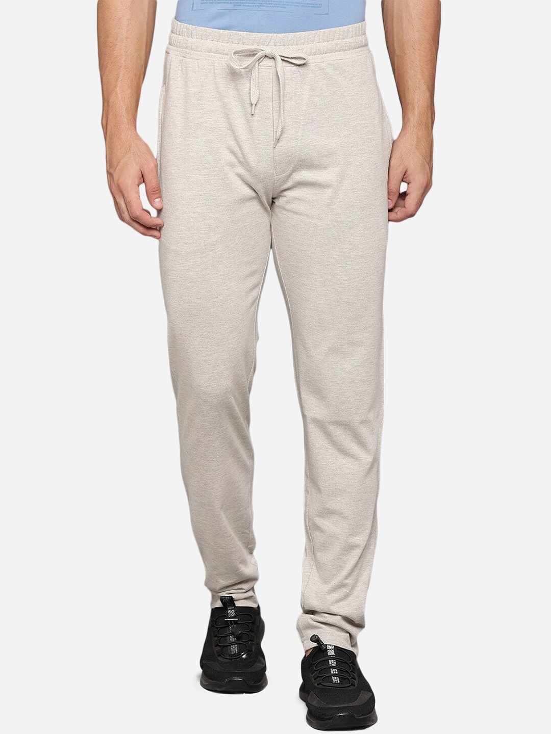 

JADE BLUE Men Grey Solid Cotton Relaxed Fit Track Pants, Off white