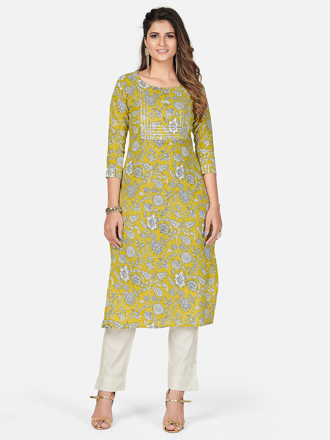 

Vbuyz Women Green Floral Printed Kurta