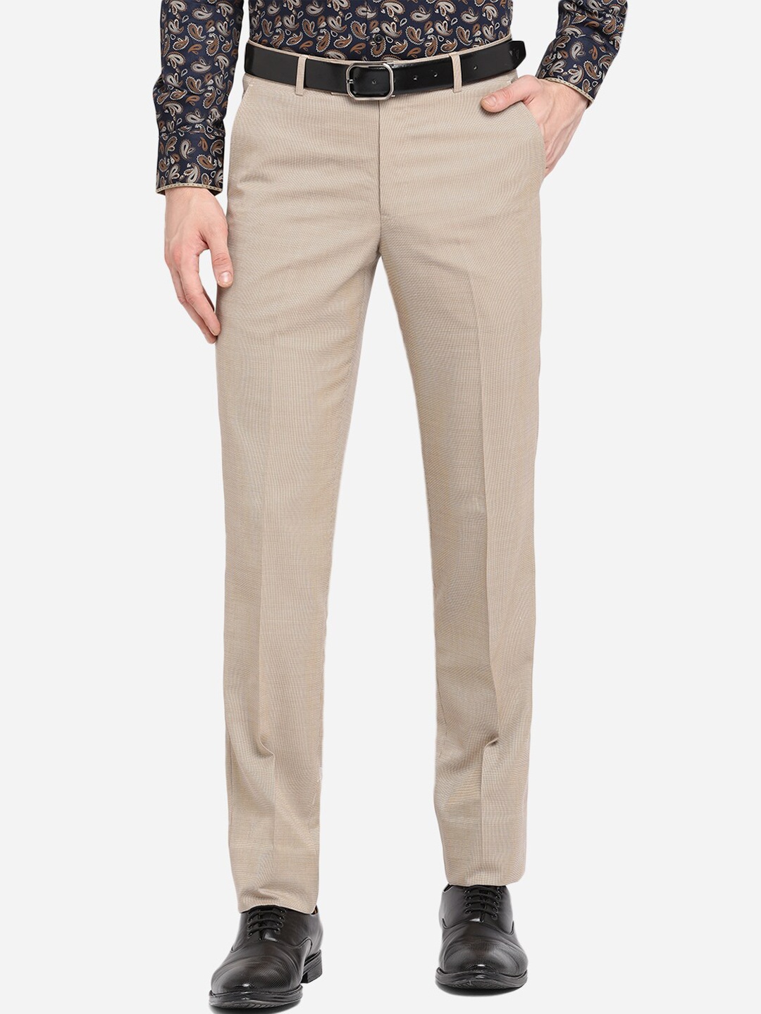 

METAL Men Beige Slim Fit Formal Trousers