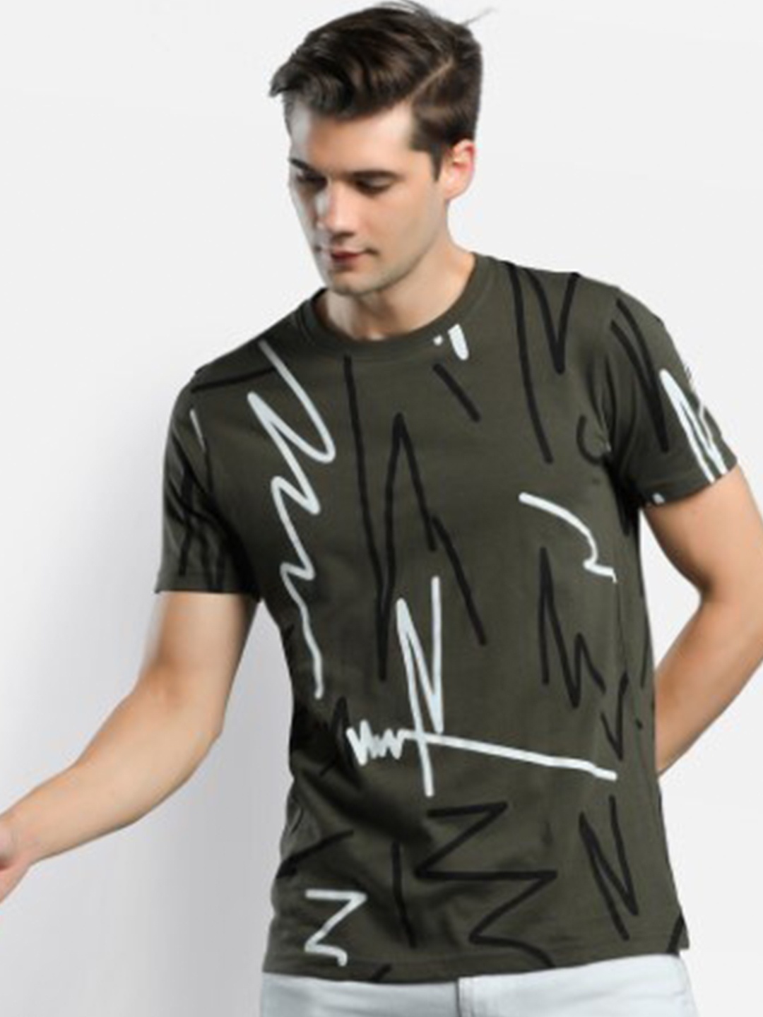 

Maniac Men Olive Green Printed T-shirt