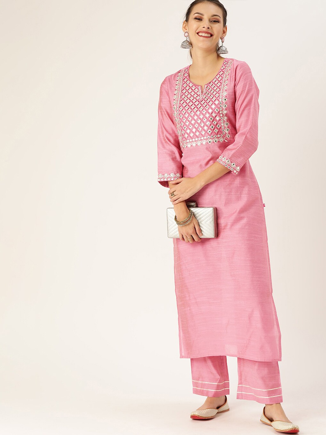 

Varanga Pink Embroidered Regular Kurta with Trousers & With Dupatta