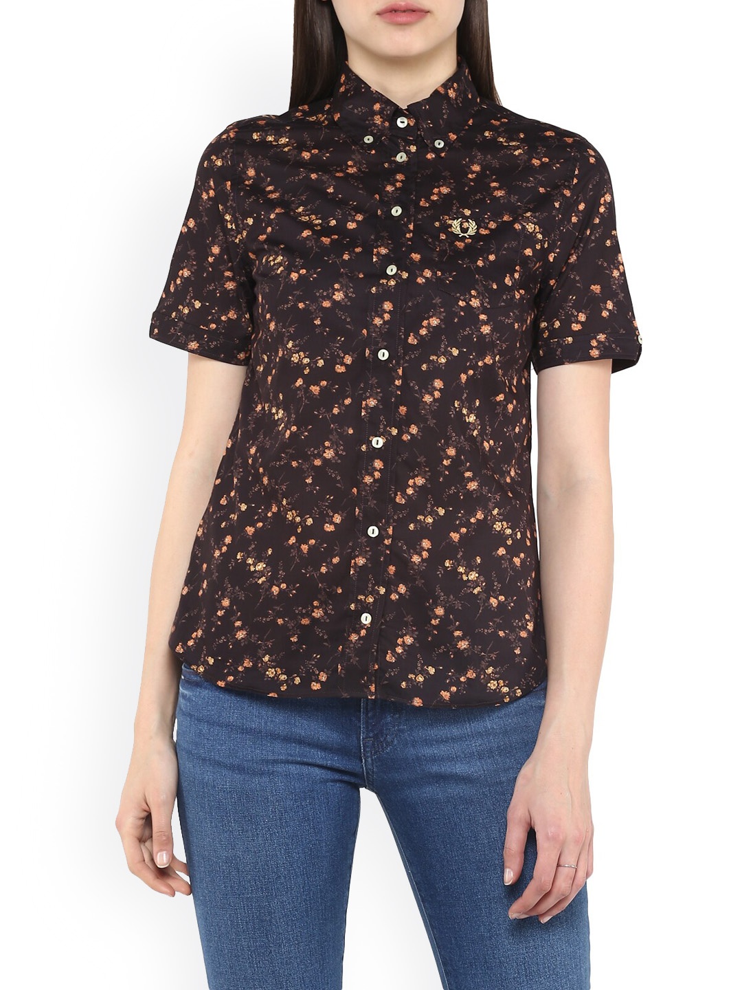 

Fred Perry Women Black Opaque Printed Casual Shirt