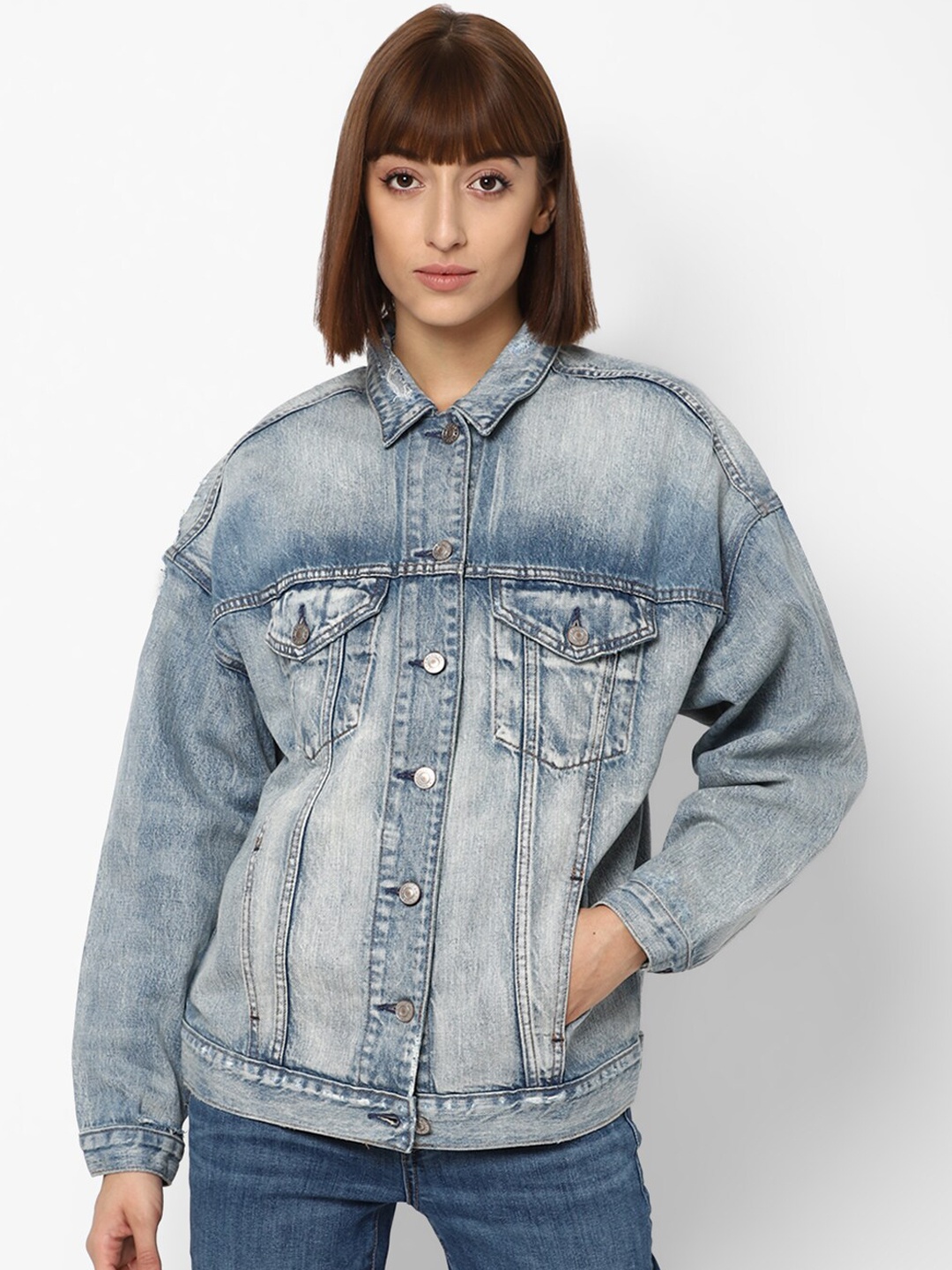 

AMERICAN EAGLE OUTFITTERS Women Blue Washed Denim Jacket