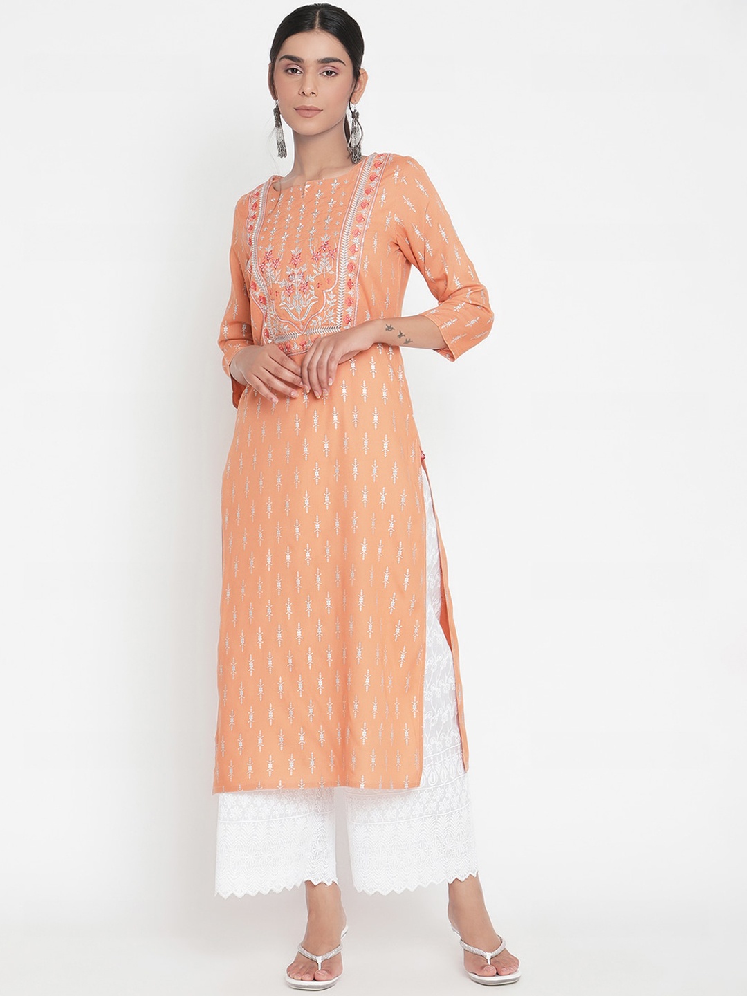 

Ramas Women Orange Ethnic Motifs Embroidered Kurta