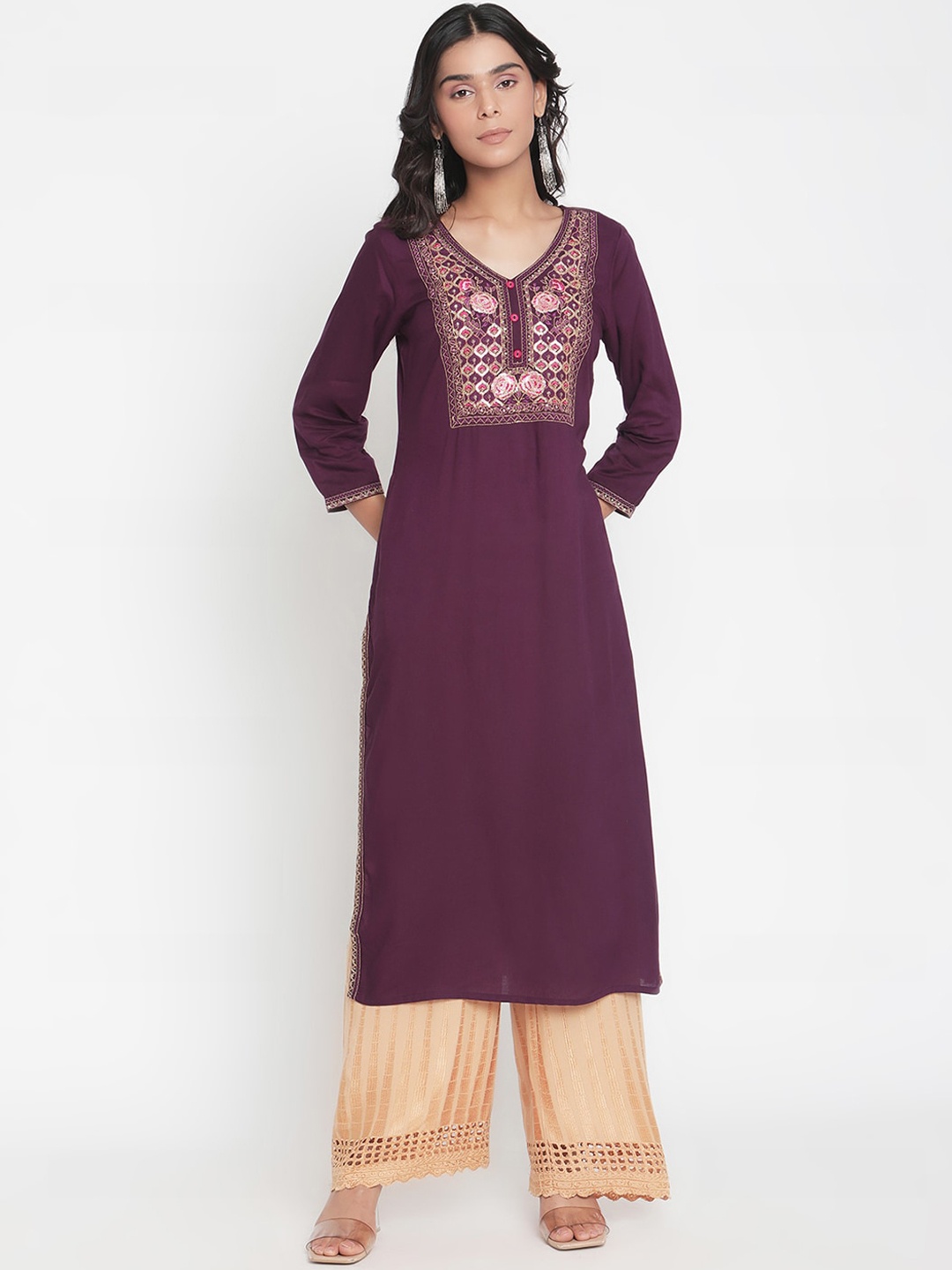 

Ramas Women Purple Ethnic Motifs Embroidered Kurta