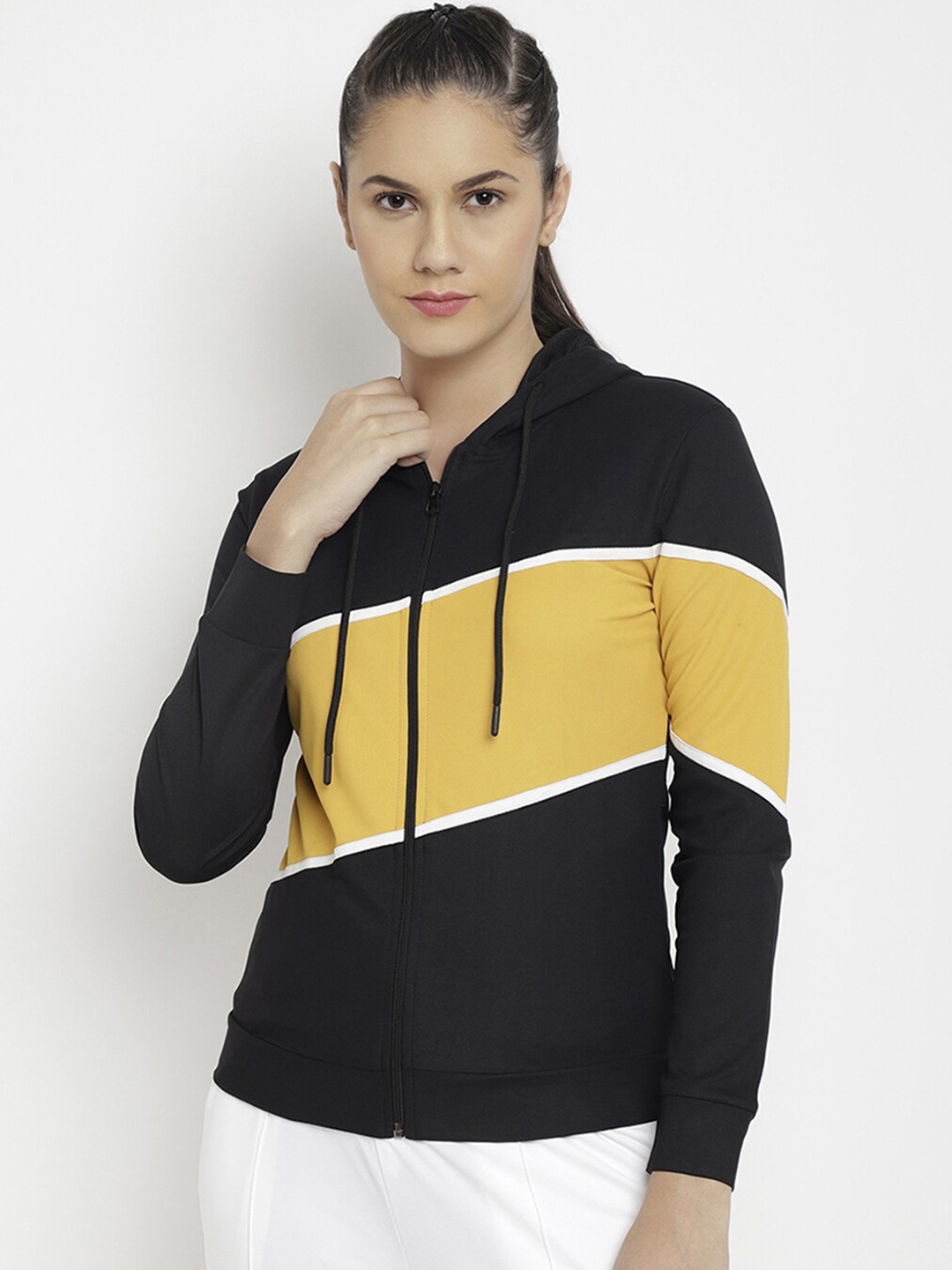 

PERFKT-U Men Black Yellow Colourblocked Windcheater Sporty Jacket