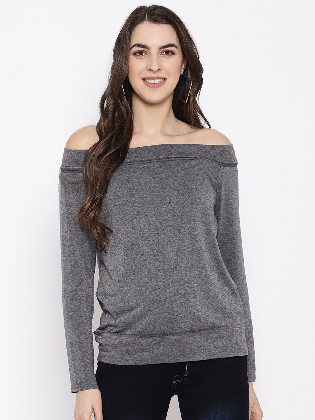 

iki chic Grey Off-Shoulder Bardot Top