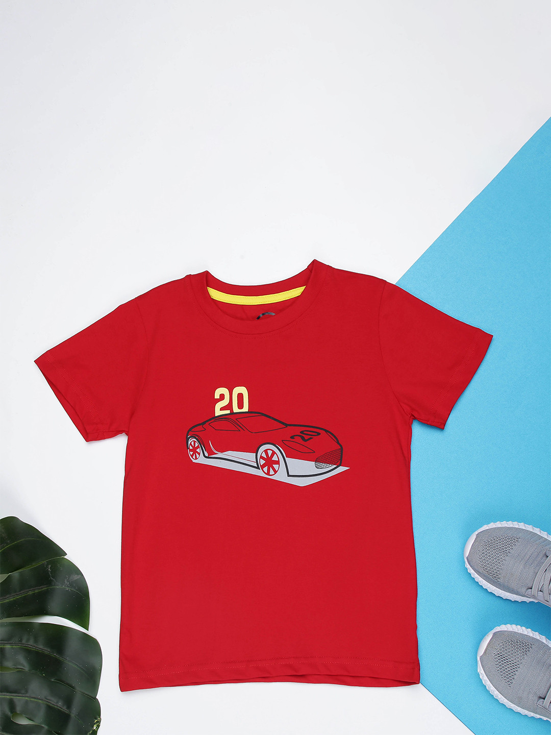 

ZION Boys Red Black Printed Cotton Pure Cotton T-shirt