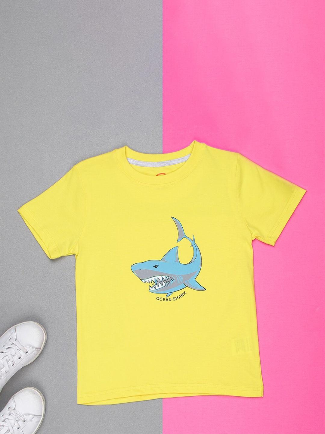 

ZION Boys Yellow Blue Printed Cotton Pure Cotton T-shirt