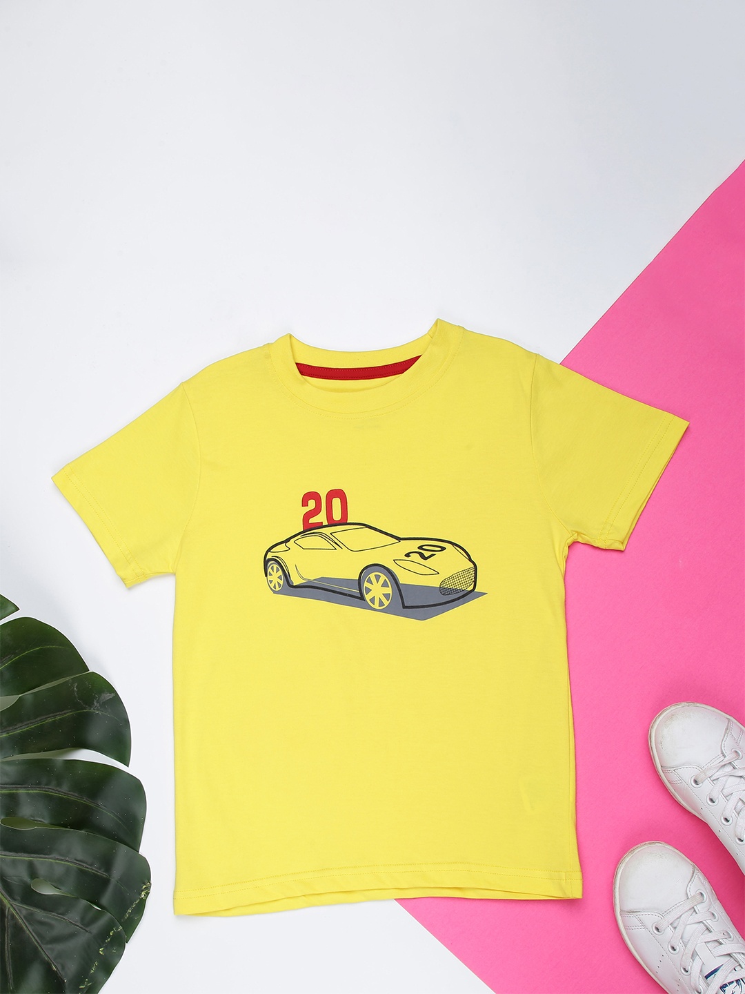 

ZION Boys Yellow Black Printed Cotton Pure Cotton T-shirt