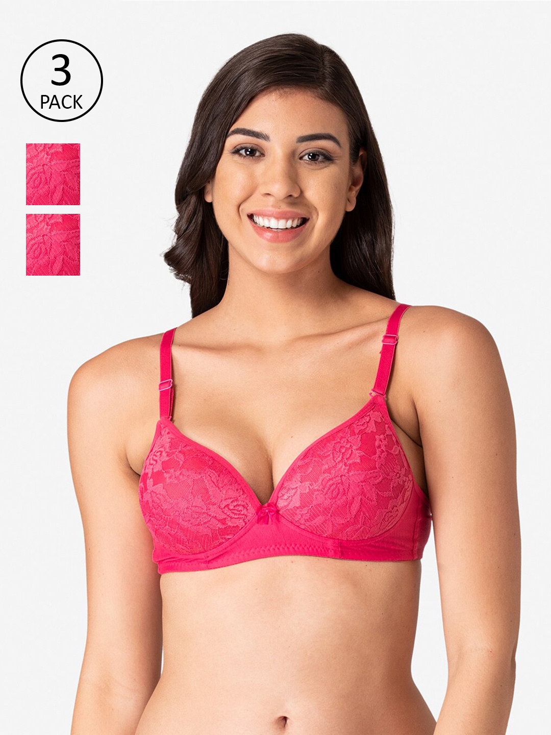 

KOMLI Women Pink Floral Heavily Padded T-shirt Bra -K-9521-3PC-DPK
