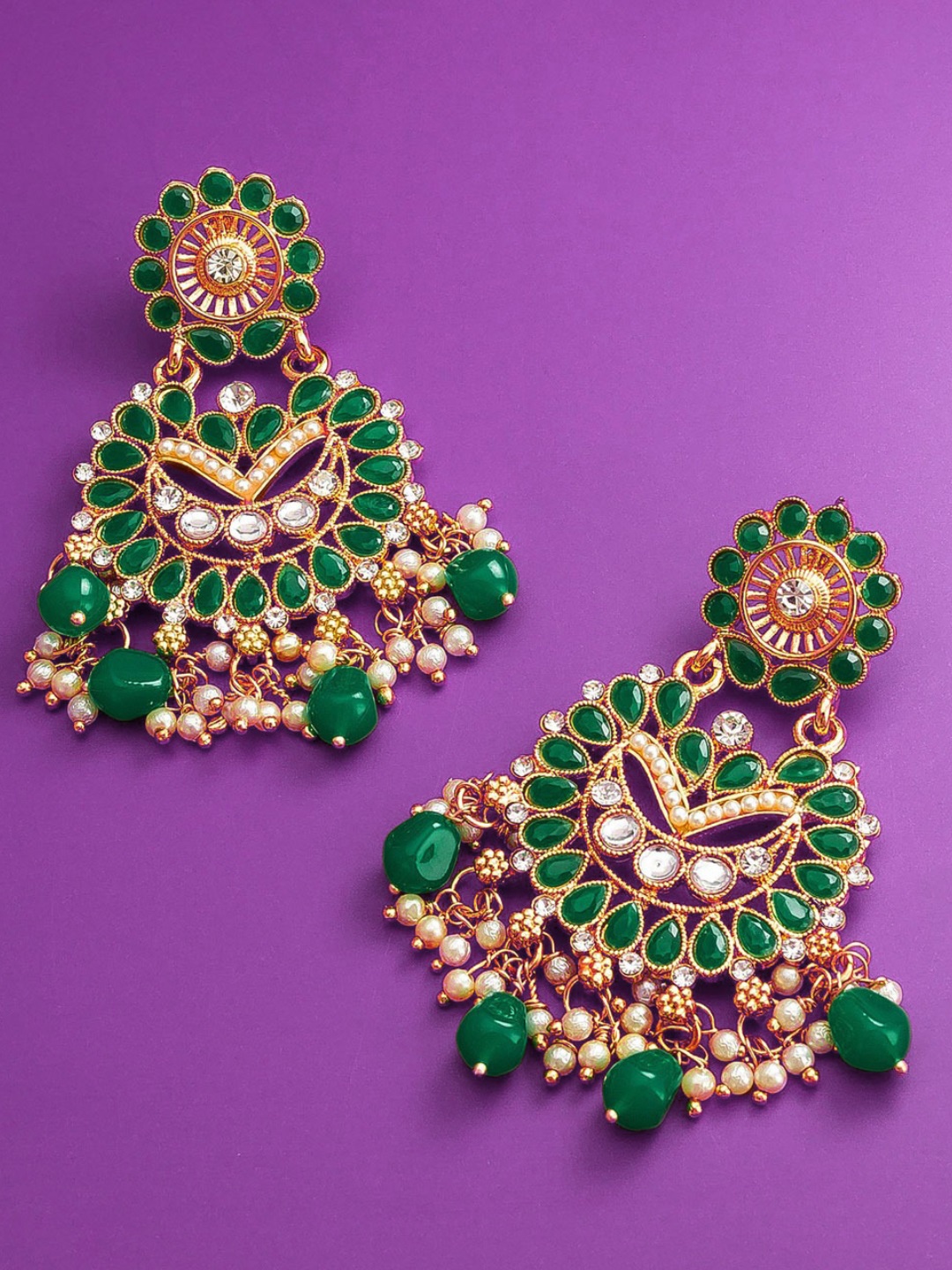 

OOMPH Gold Toned and Green Contemporary Chandbalis Earrings