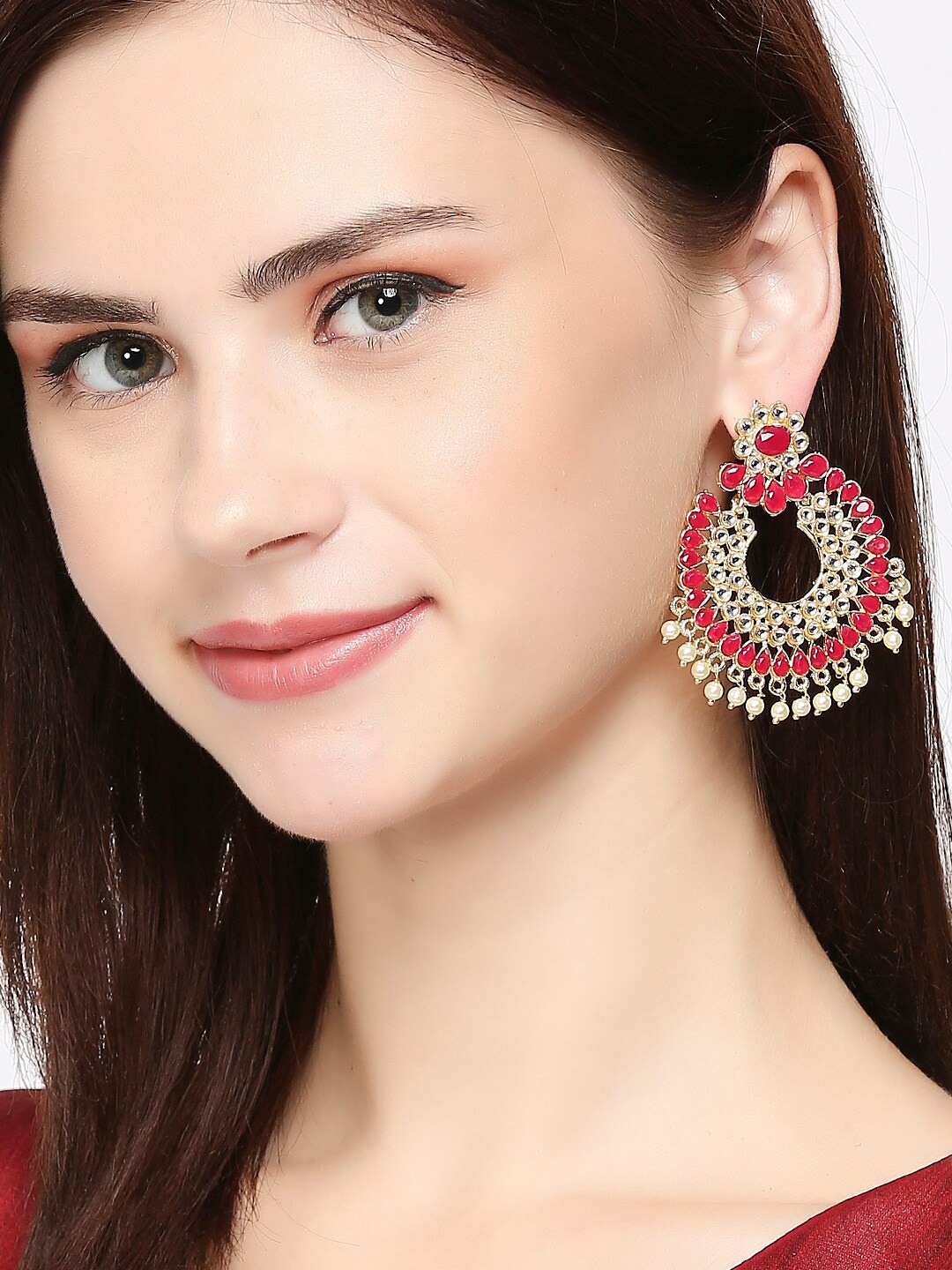 

OOMPH Gold-Toned and Red Contemporary Chandbalis Earrings