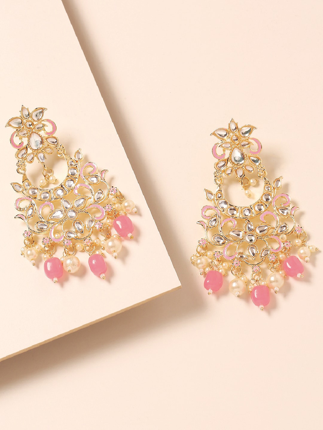 

OOMPH Gold-Toned and Pink Contemporary Drop Earrings