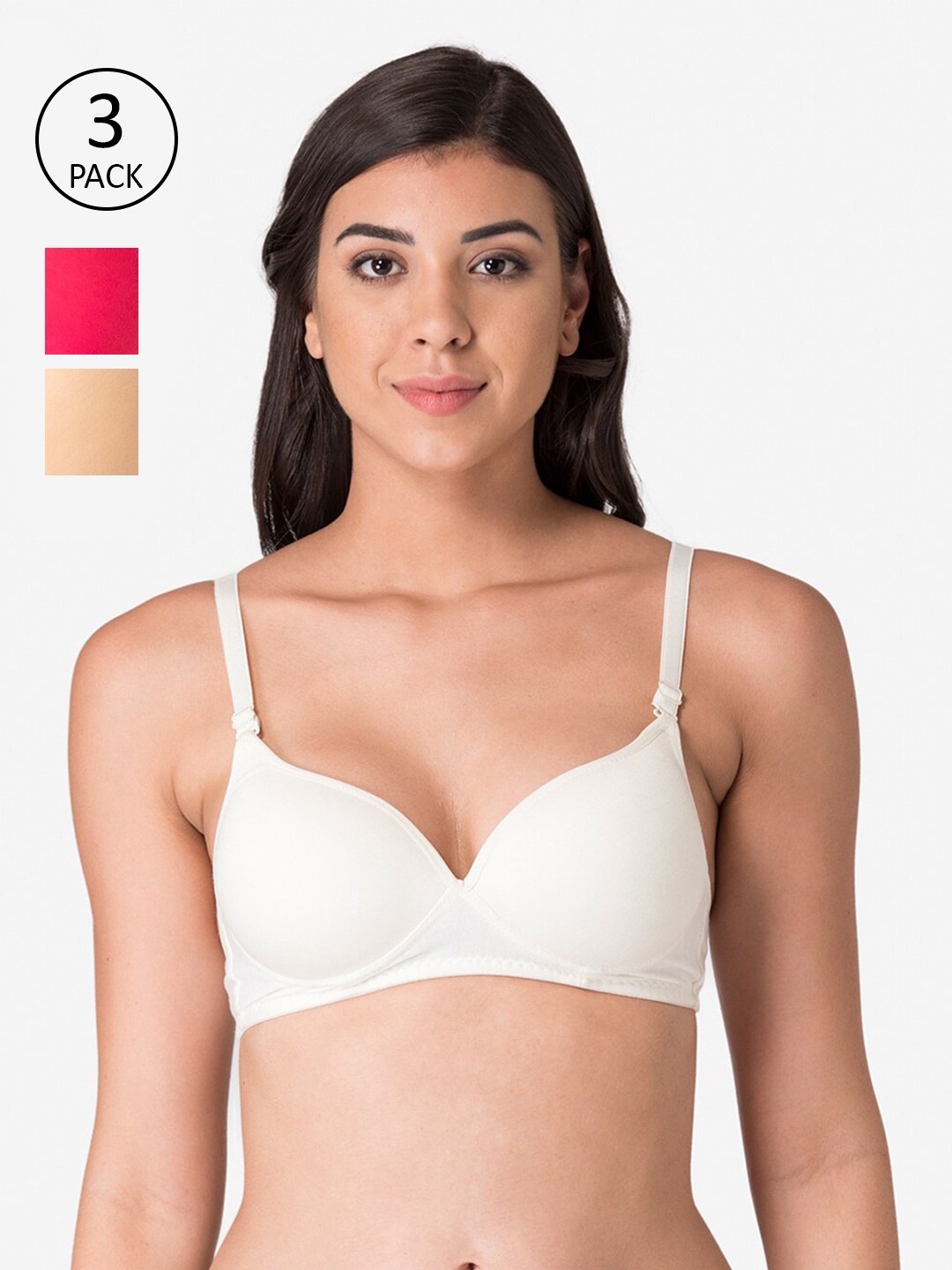 

KOMLI Women Pack of 3 Beige, Off White & Pink Heavily Padded Bra- K-915-3PC-SK-OFFW-DPK