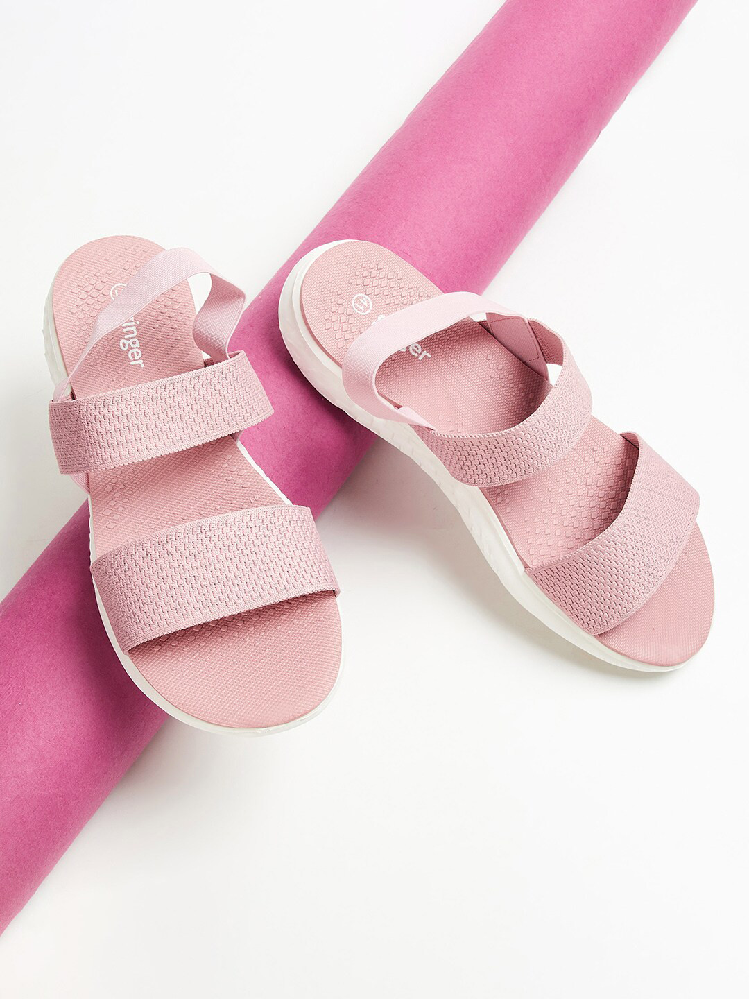 

Ginger by Lifestyle Women Pink & White Textured Open Toe Flats