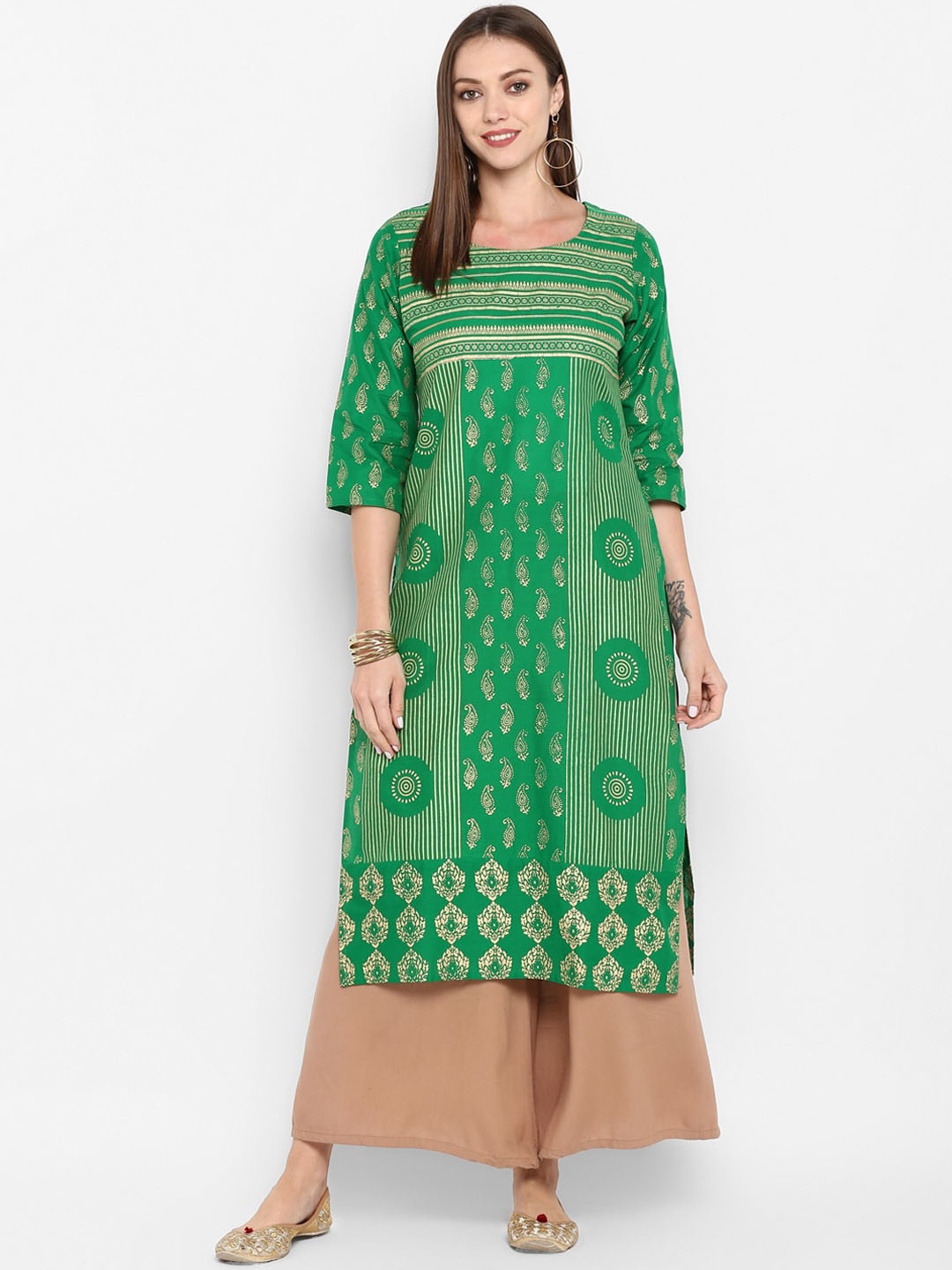 

ZOEYAMS Women Green Ethnic Motifs Printed Kurta