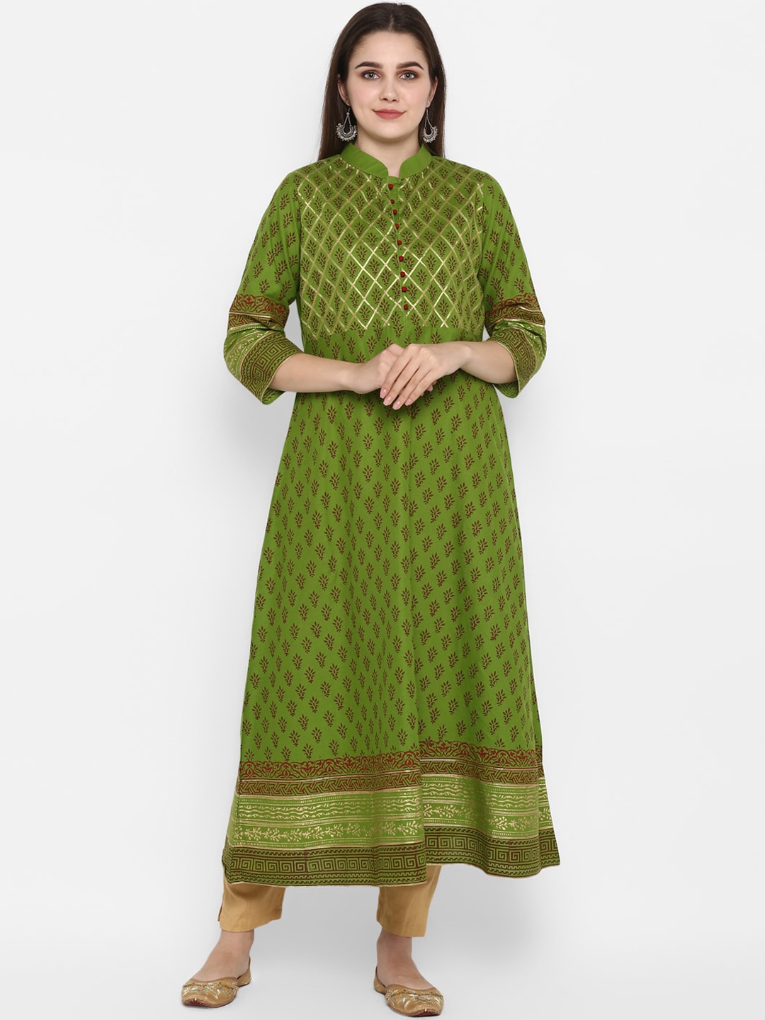 

ZOEYAMS Women Green Ethnic Motifs Printed Anarkali Kurta