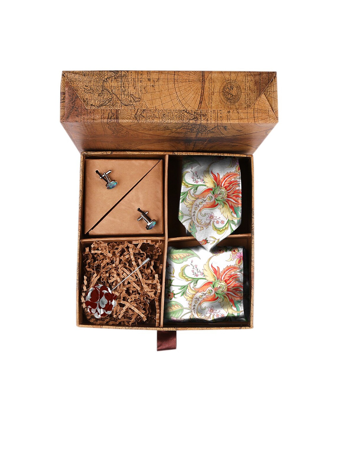 

Blacksmith Men Set of 4 White & Orange Floral Printed Accessories Gift Set