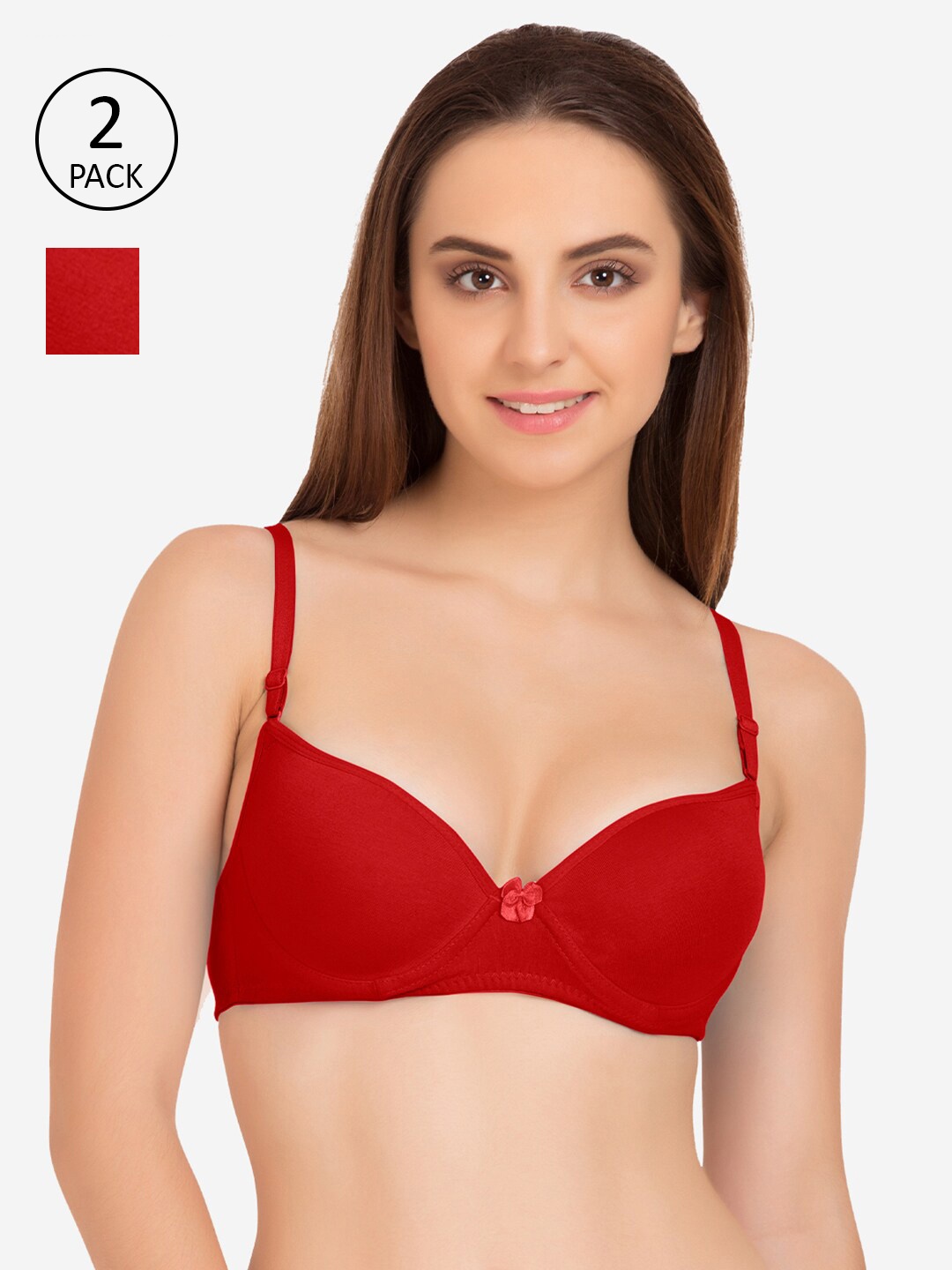 

Tweens Pack Of 2 Red Solid T-Shirt Bras - Padded Non-Wired
