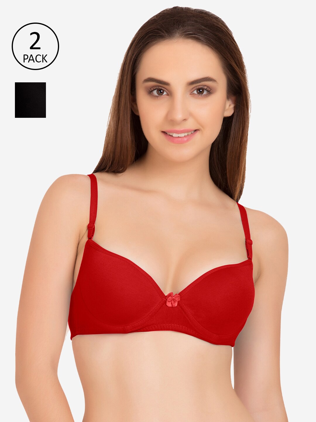 

Tweens Women Pack of 2 Red & Black T-shirt Bra Heavily Padded-TW-91035-RD-2PC-BLK