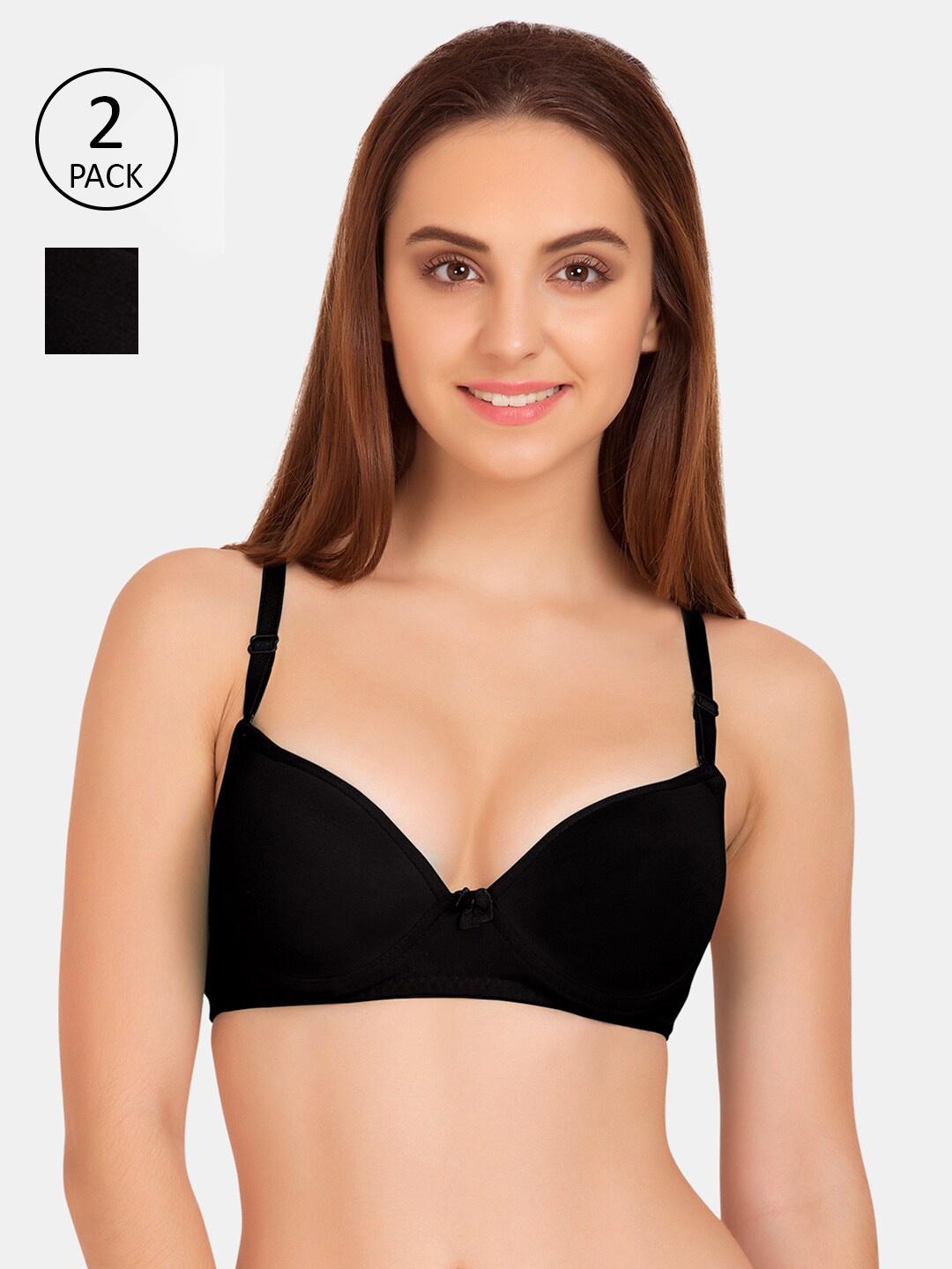 

Tweens Women Pack of 2 Black Solid Heavily Padded Bra