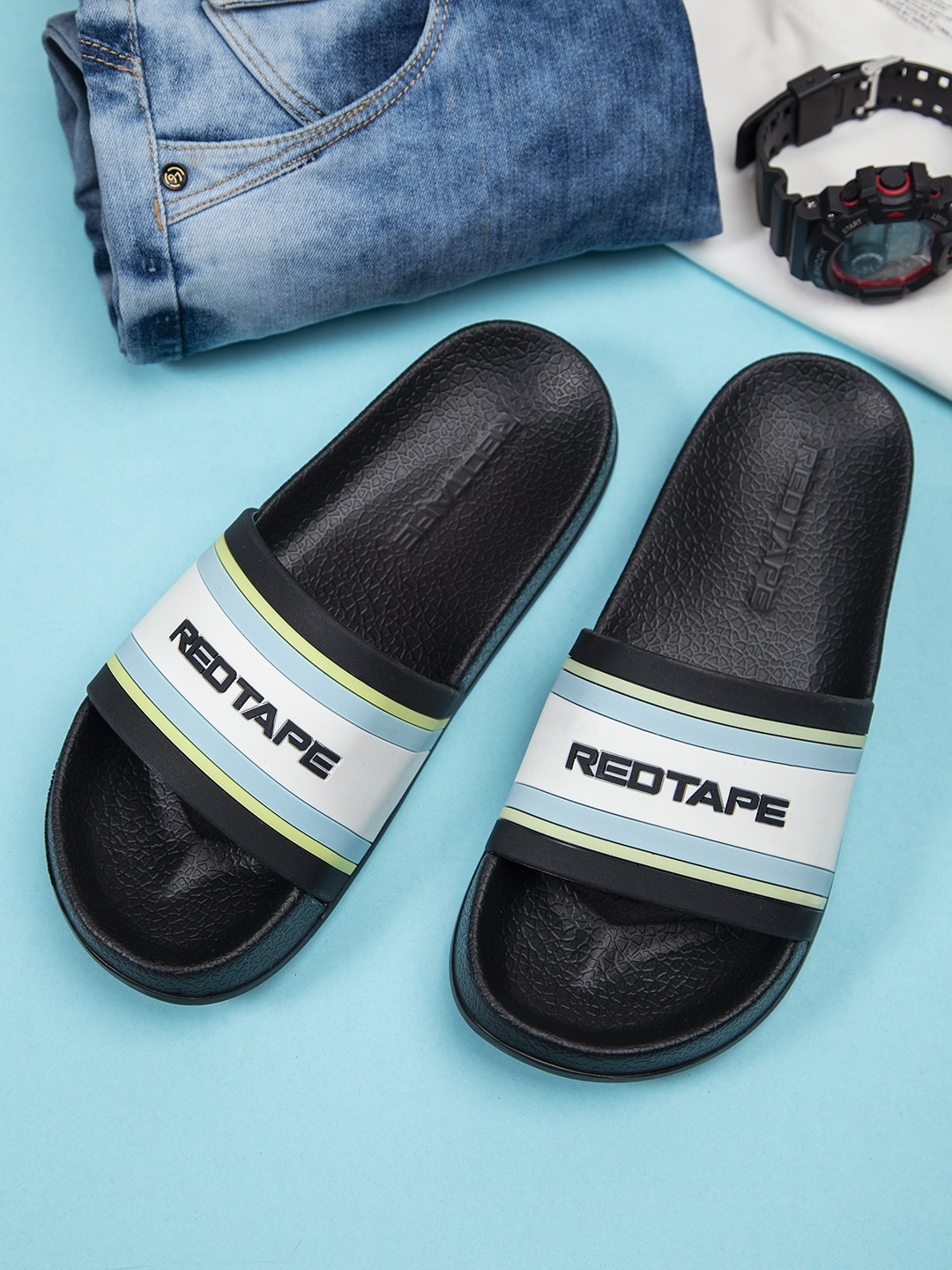 

Red Tape Women Black Colourblocked Sliders