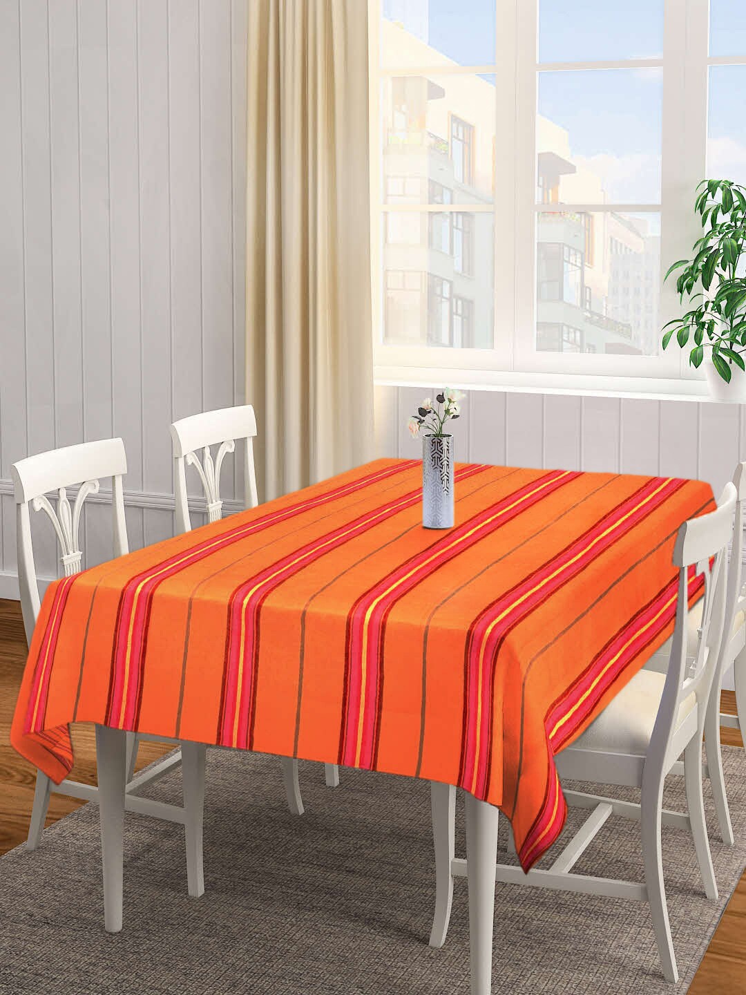 

Arrabi Orange & Red Striped Handwoven Cotton 6-Seater Table Cover