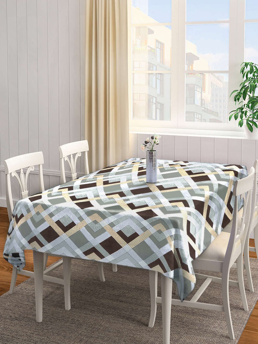 

Arrabi Green & Beige Geometric Cotton 6-Seater Table Cover