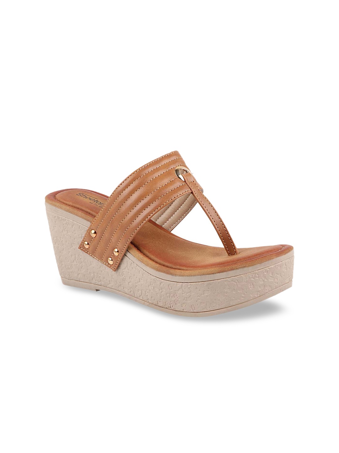 

Shoetopia Tan Textured Wedge Sandals