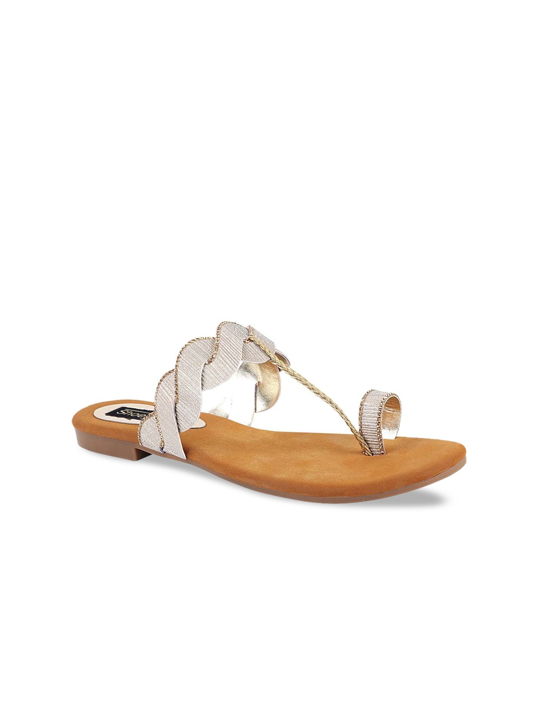

Shoetopia Women Gold-Toned Embellished Ethnic One Toe Flats