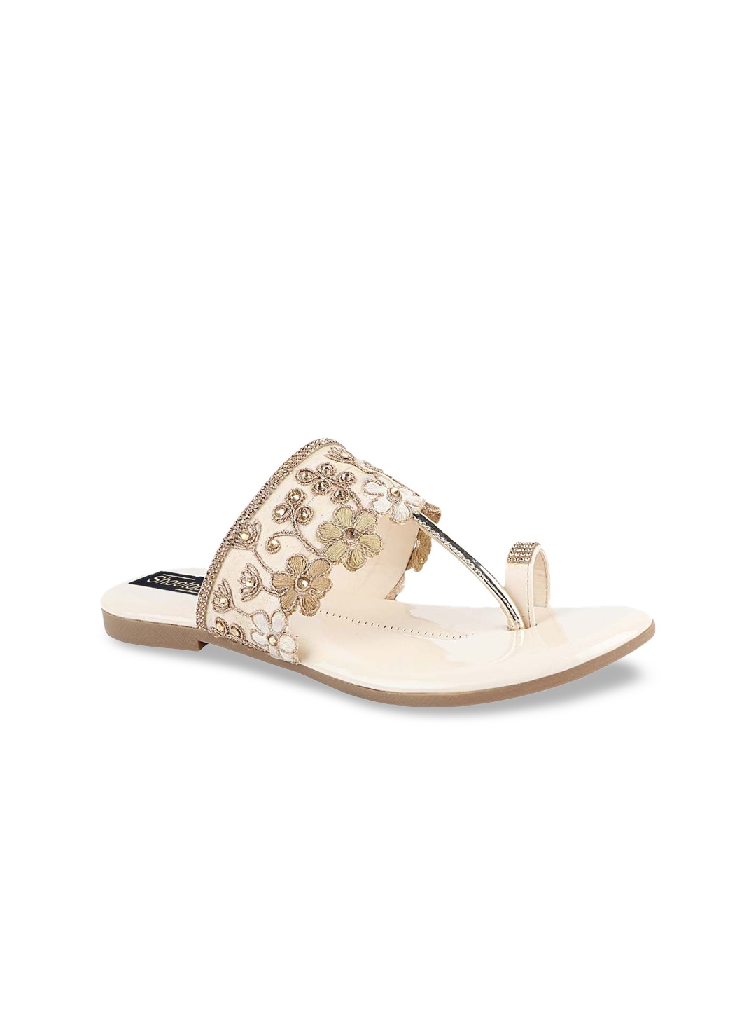 

Shoetopia Women White & Gold Ethnic Embellished Open Toe Flats