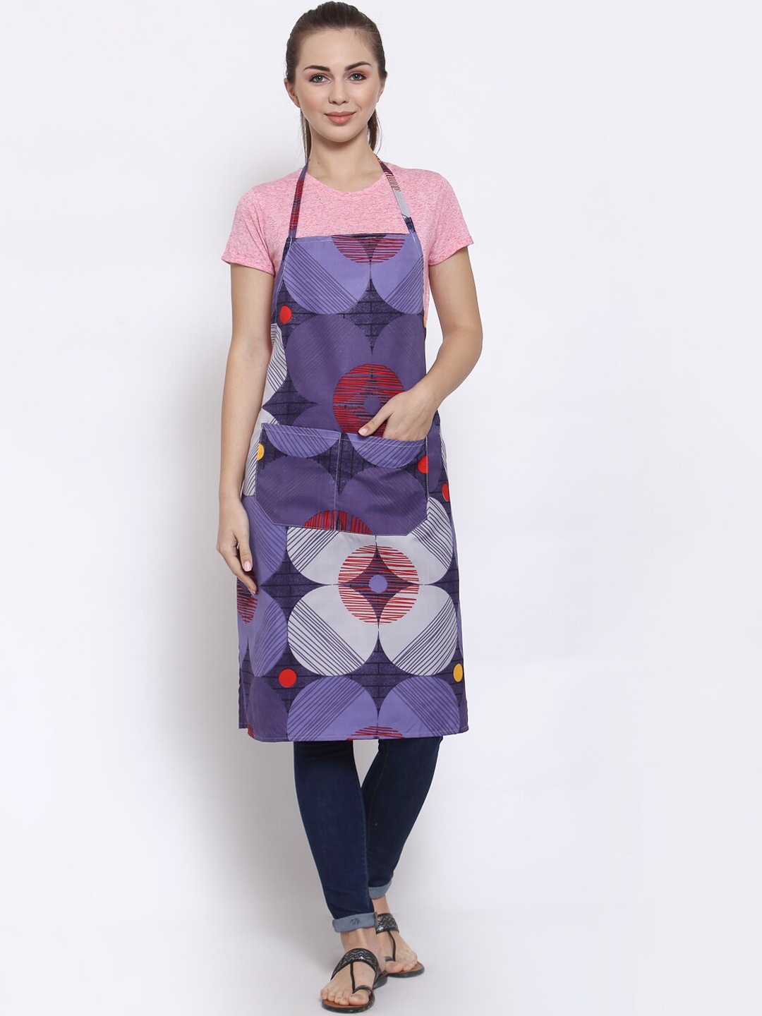 

Arrabi Purple & Grey Geometric Printed Apron