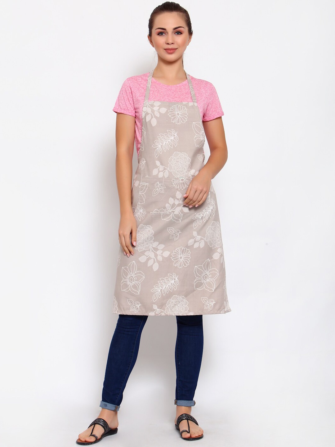 

Arrabi Grey & White Floral Printed Apron