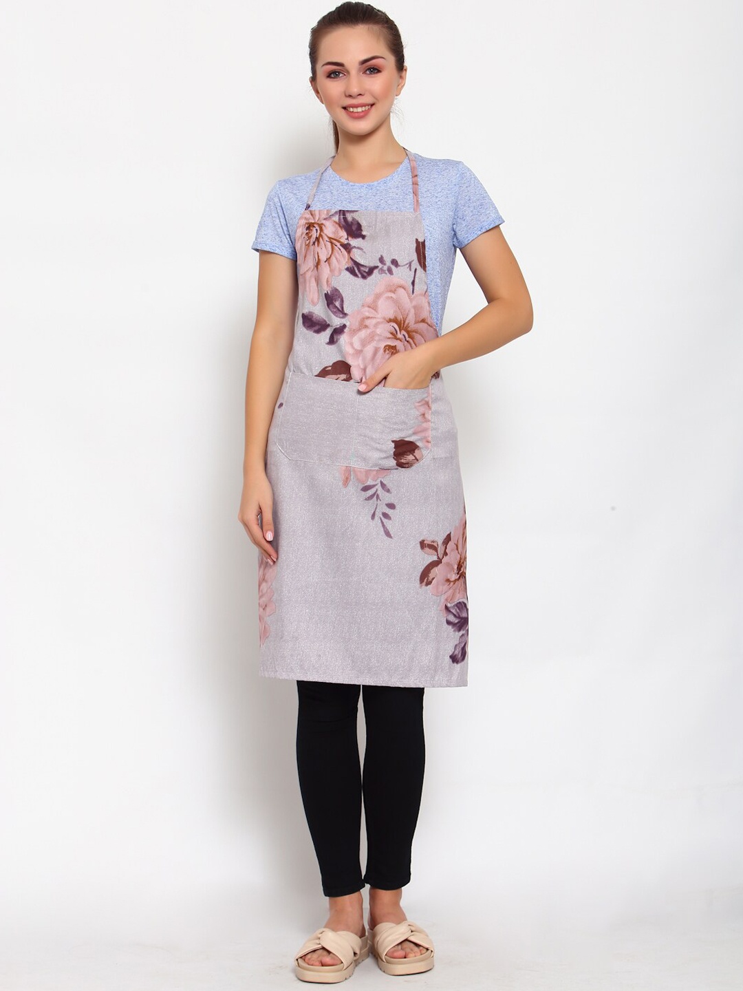 

Arrabi Grey & Pink Floral Printed Apron