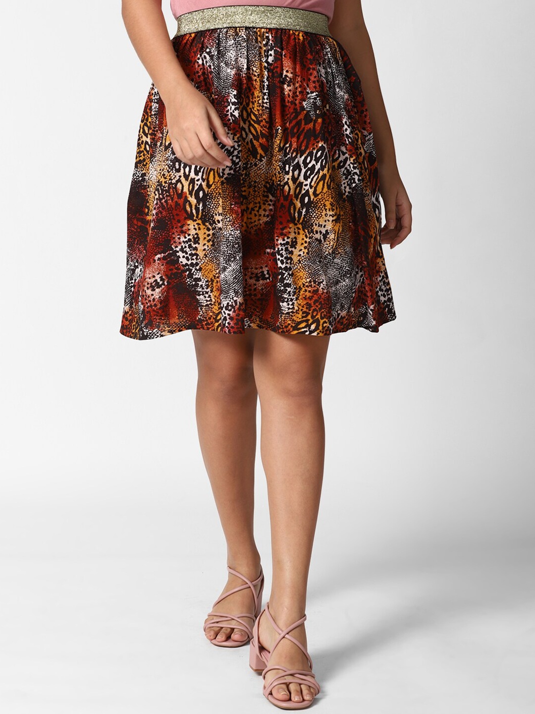 

FOREVER 21 Women Brown & White Leopard Printed Flared Above Knee-Length Skirt