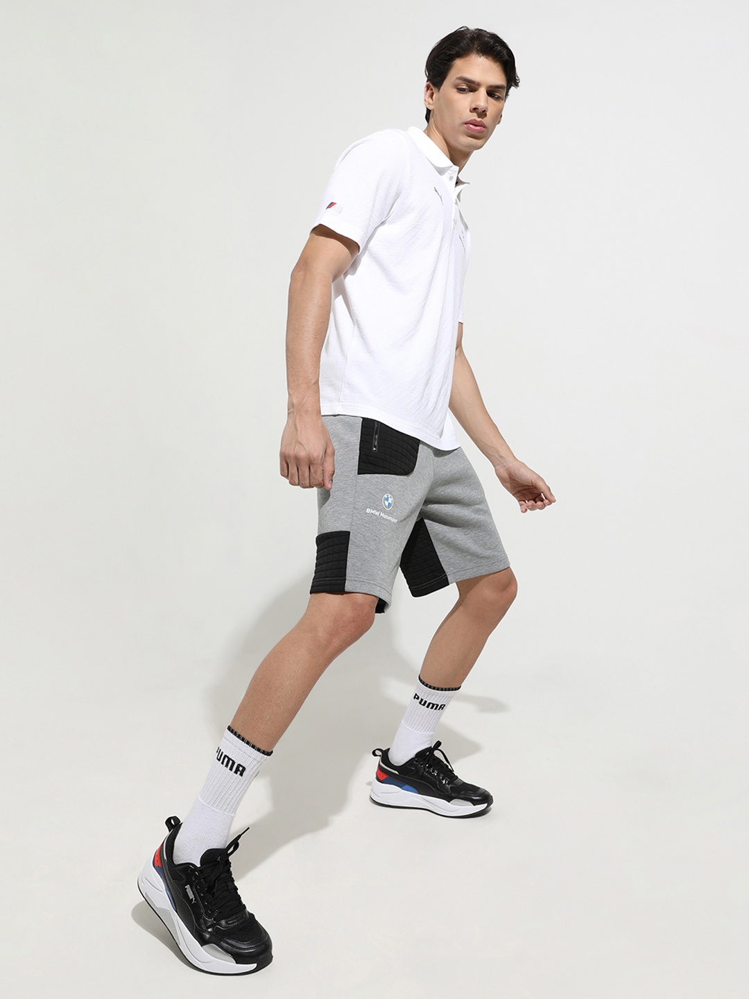 

Puma Men Colourblocked BMW M Regular Fit Motorsport Shorts, Grey