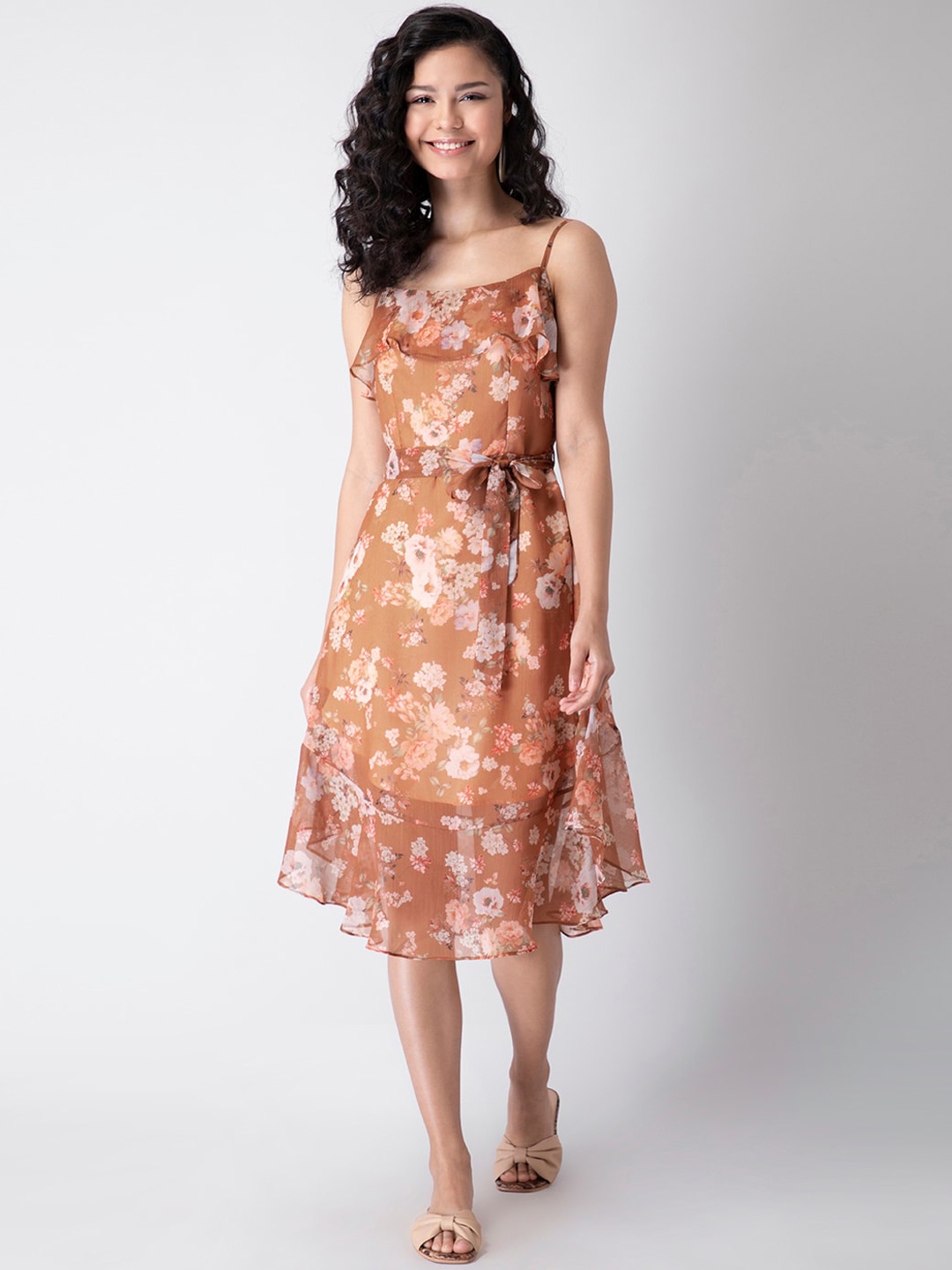 

FabAlley Brown Floral Georgette Midi Dress