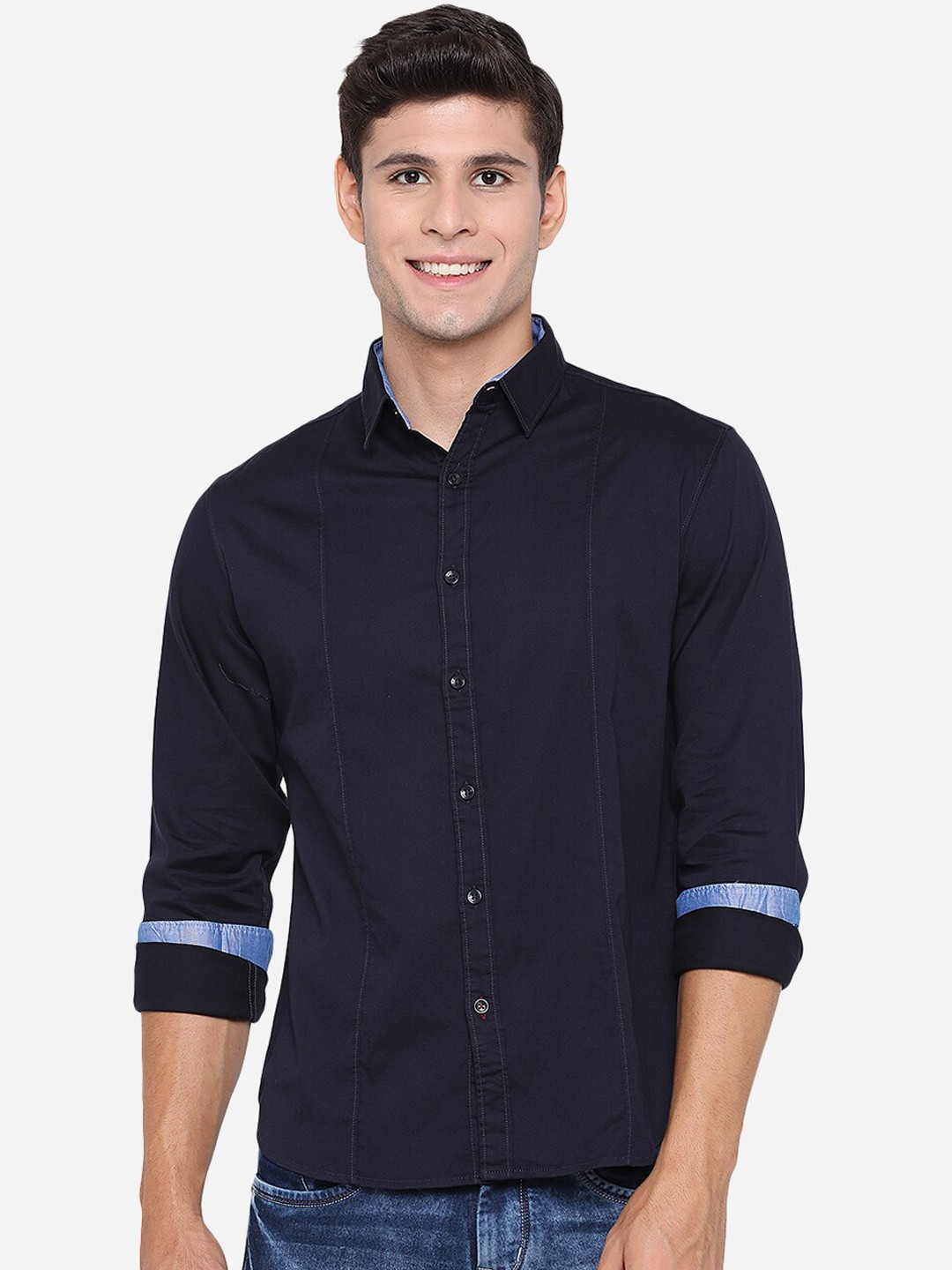 

Greenfibre Men Blue Slim Fit Opaque Casual Shirt