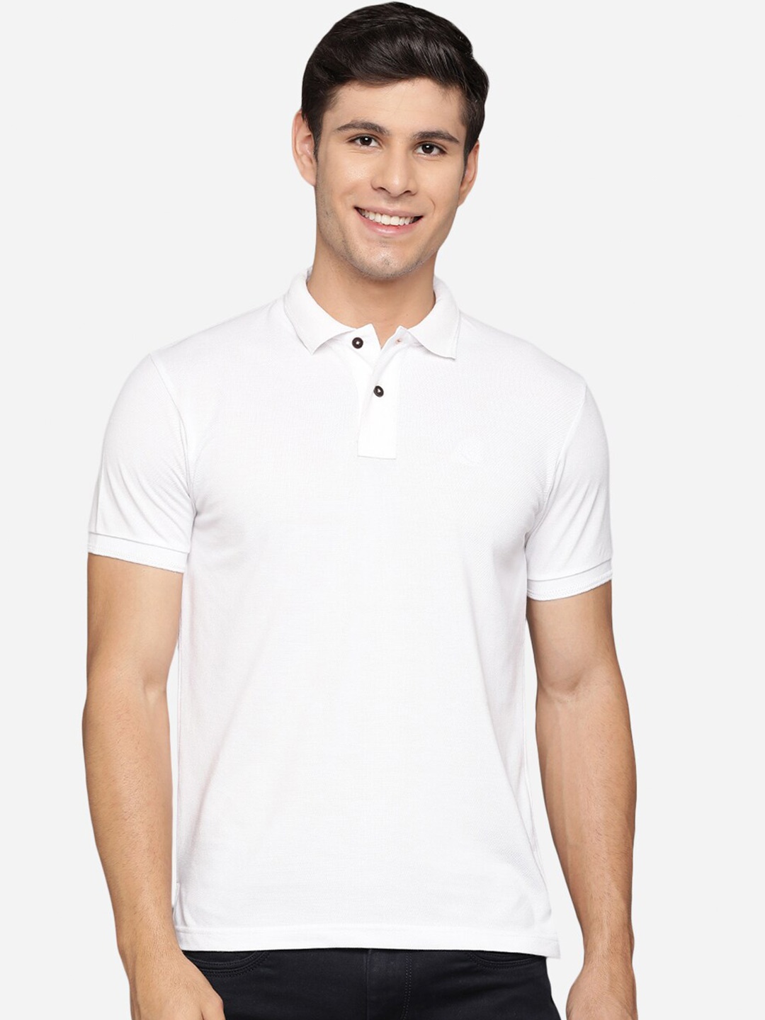 

Greenfibre Men White Polo Collar Slim Fit T-shirt