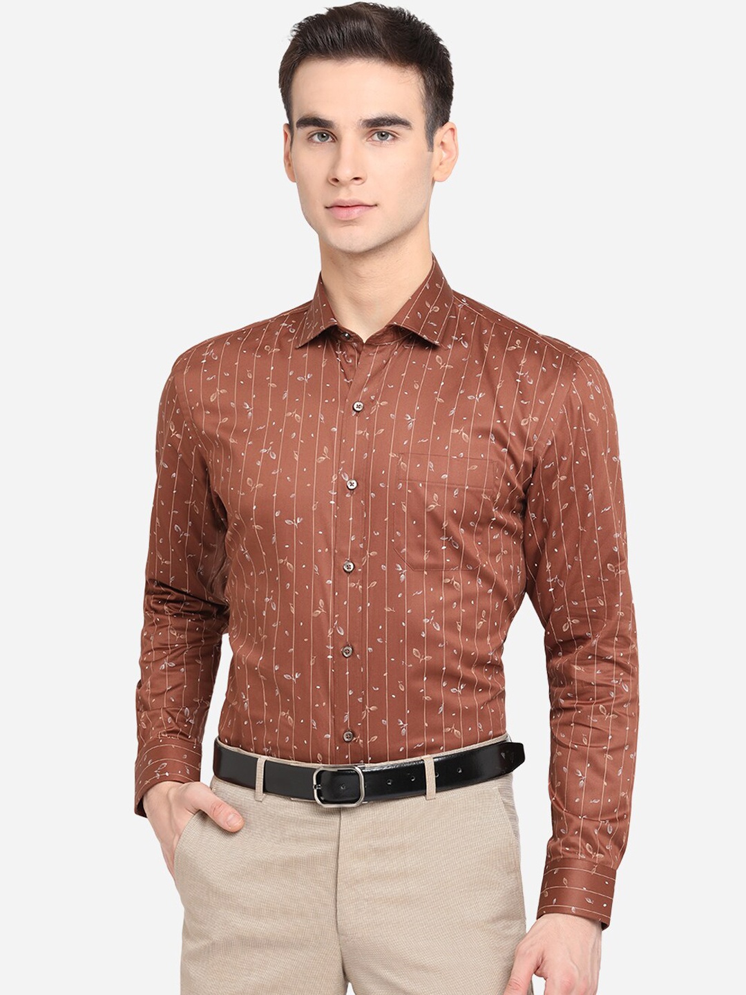

Greenfibre Men Brown Slim Fit Opaque Printed Formal Shirt