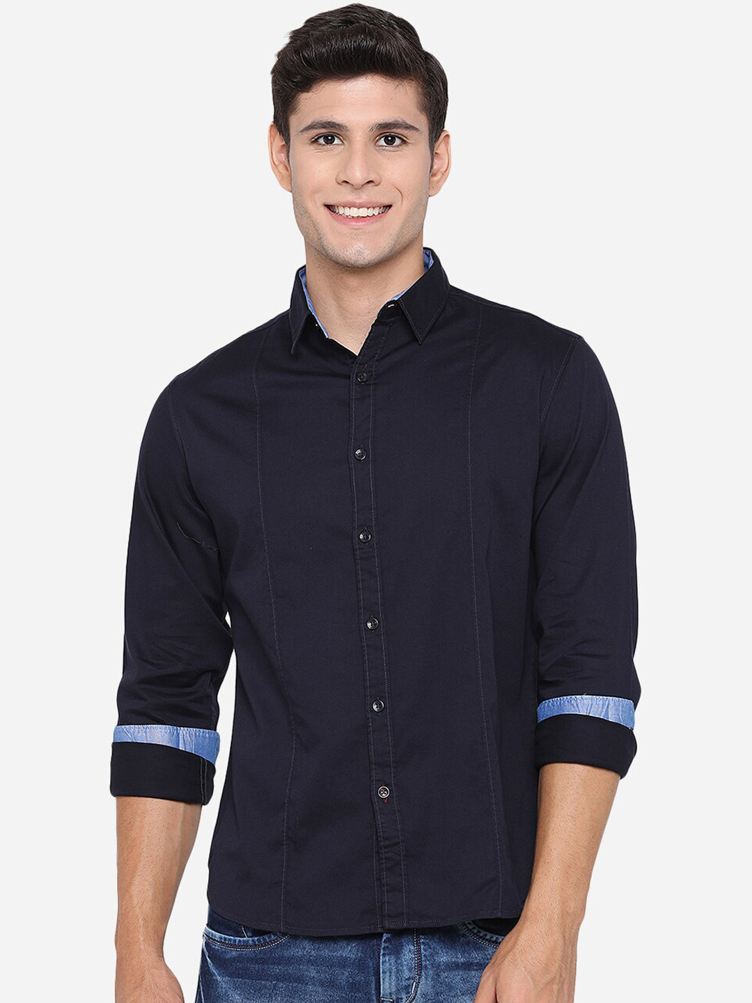 

Greenfibre Men Blue Slim Fit Opaque Casual Shirt