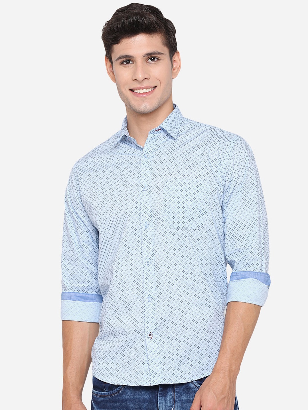 

Greenfibre Men Blue Slim Fit Opaque Printed Casual Shirt