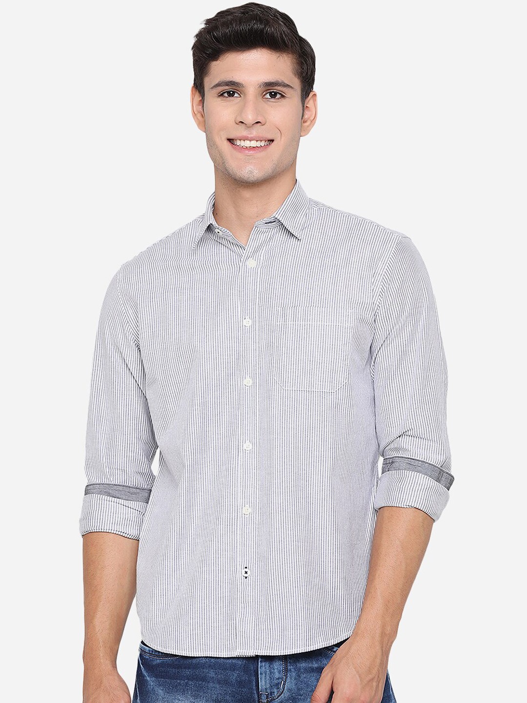 

Greenfibre Men White Slim Fit Micro Checks Opaque Checked Casual Shirt
